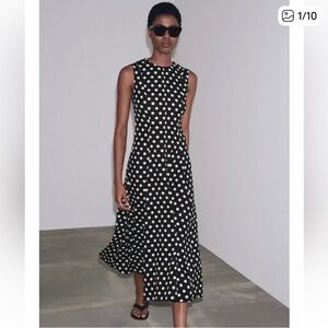 Zara Black&White Polka Dot Sleeveless Midi Dress